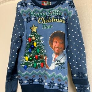 Spencer's Bob Ross Happy Little Christmas Tree light up ugly Sweater
